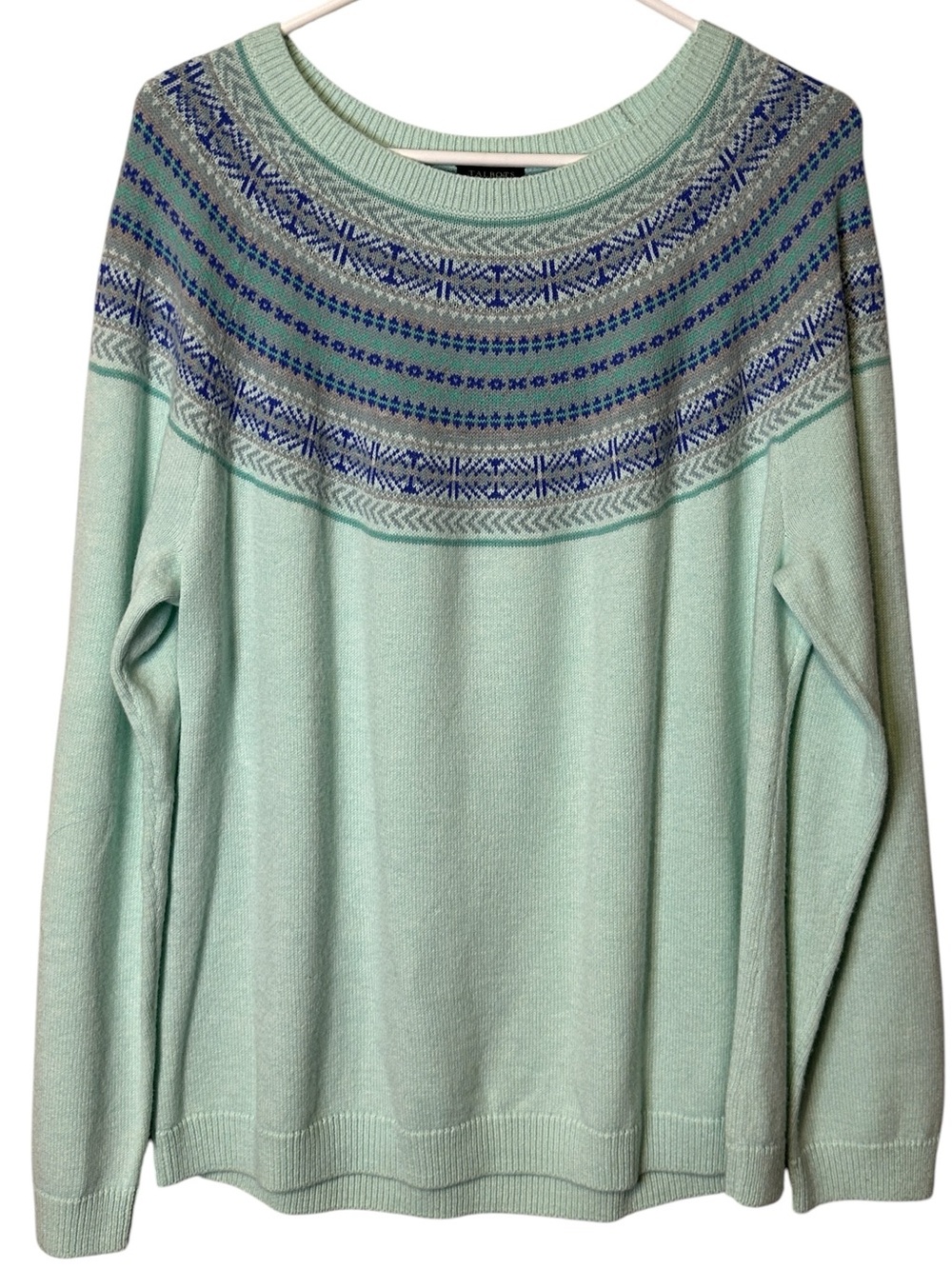 Talbots Fair Isle Sweater PXL Mint Green Wool Blend Cozy Nordic Pullover NWT